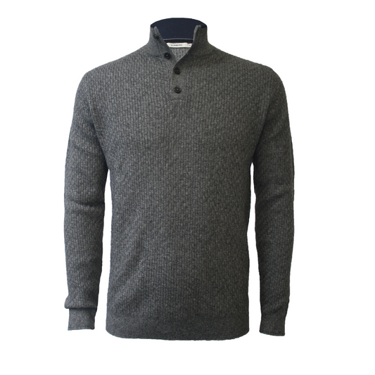 Cashmere Sweater Button Neck Andromeda in Carbon Stitch Mid Grey