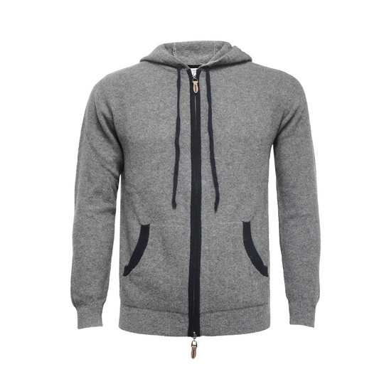 Silver Grey Cashmere Hooded Zipper Sweater Nowra