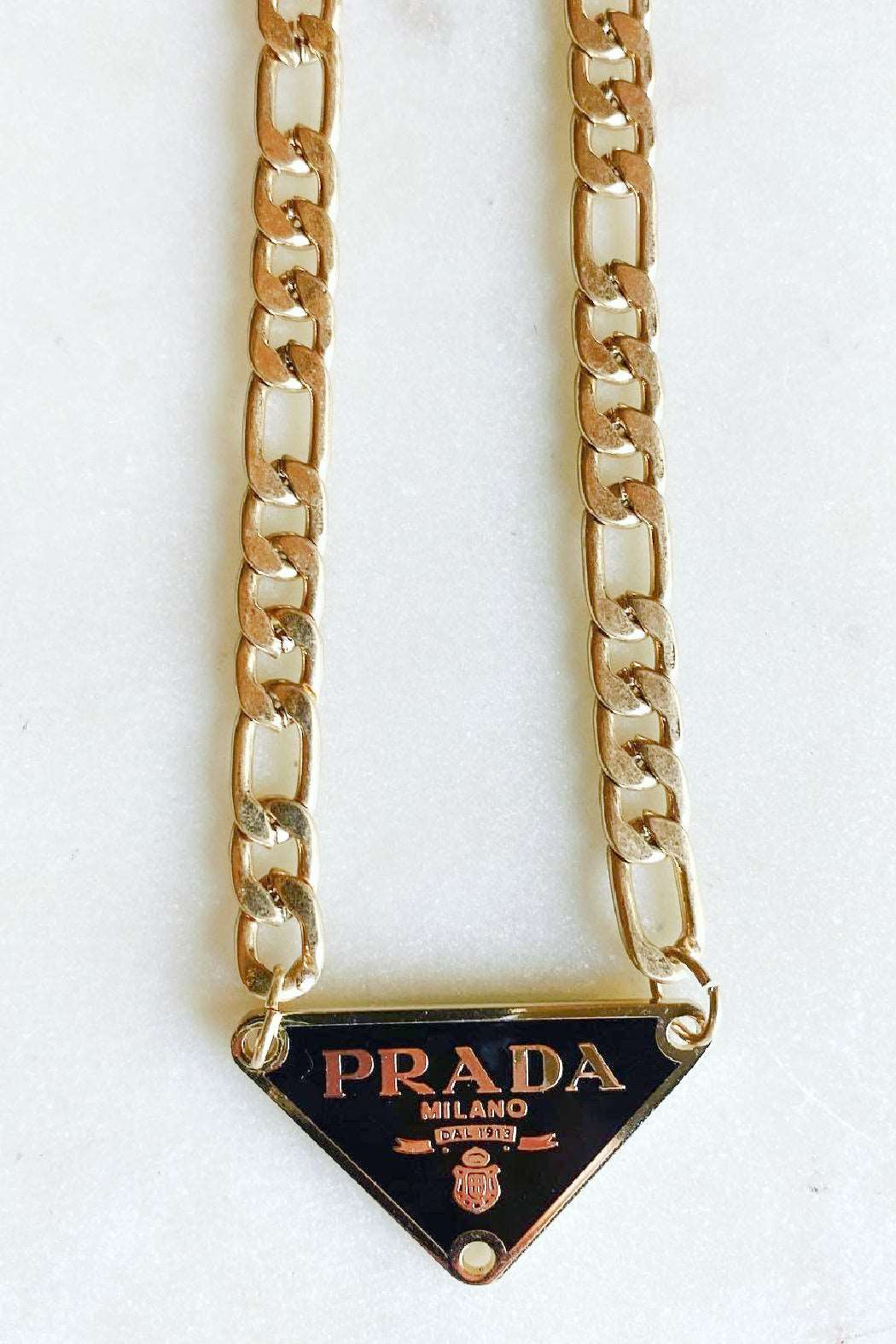 Gold Prada Designer Triangle Necklace