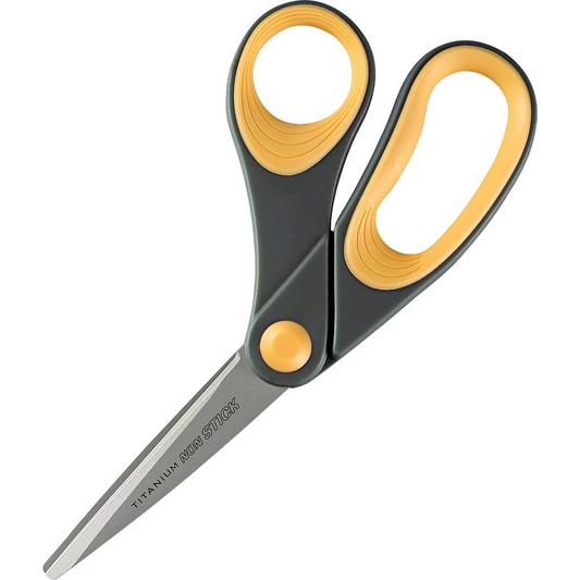 Westcott Nonstick 8" Bent Scissors - 8" Overall Length - Bent-left/right - Titanium - Gray, Yellow - 1 Each