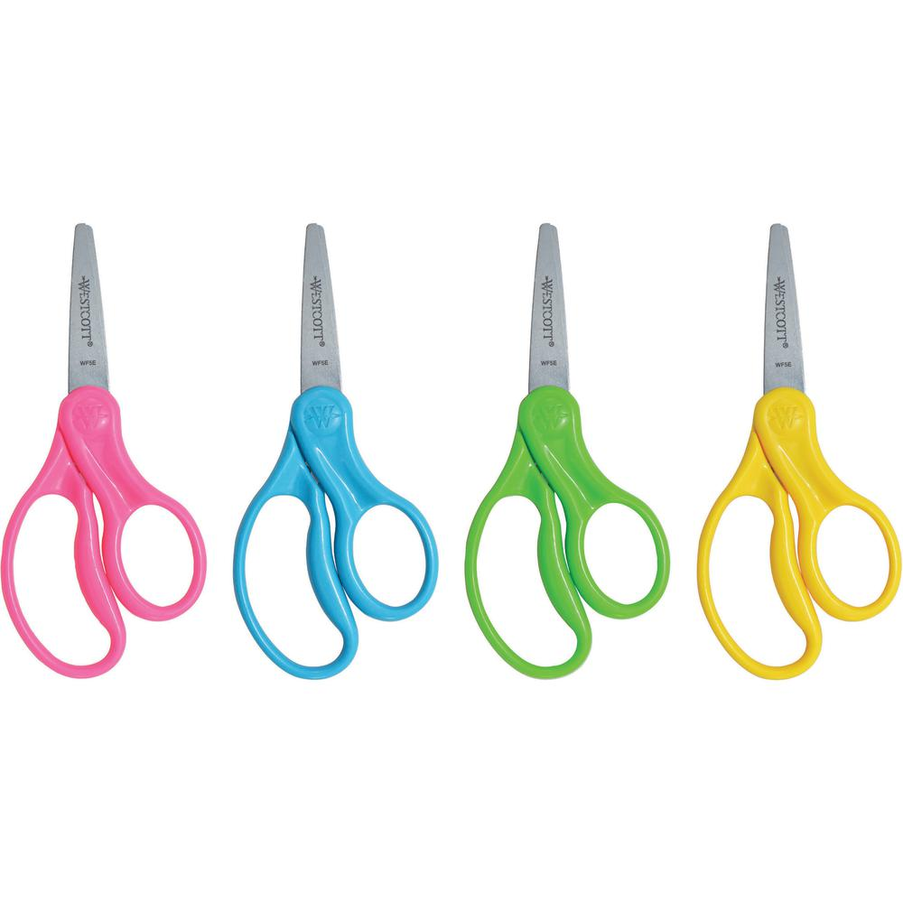 Westcott 5" Pointed Kid Scissors - 5" Overall Length - Stainless Steel - Pointed Tip - Assorted - 30 / Pack