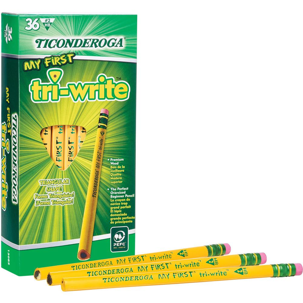 Ticonderoga Tri-Write Beginner No. 2 Pencils - #2 Lead - Yellow Barrel - 36 / Box