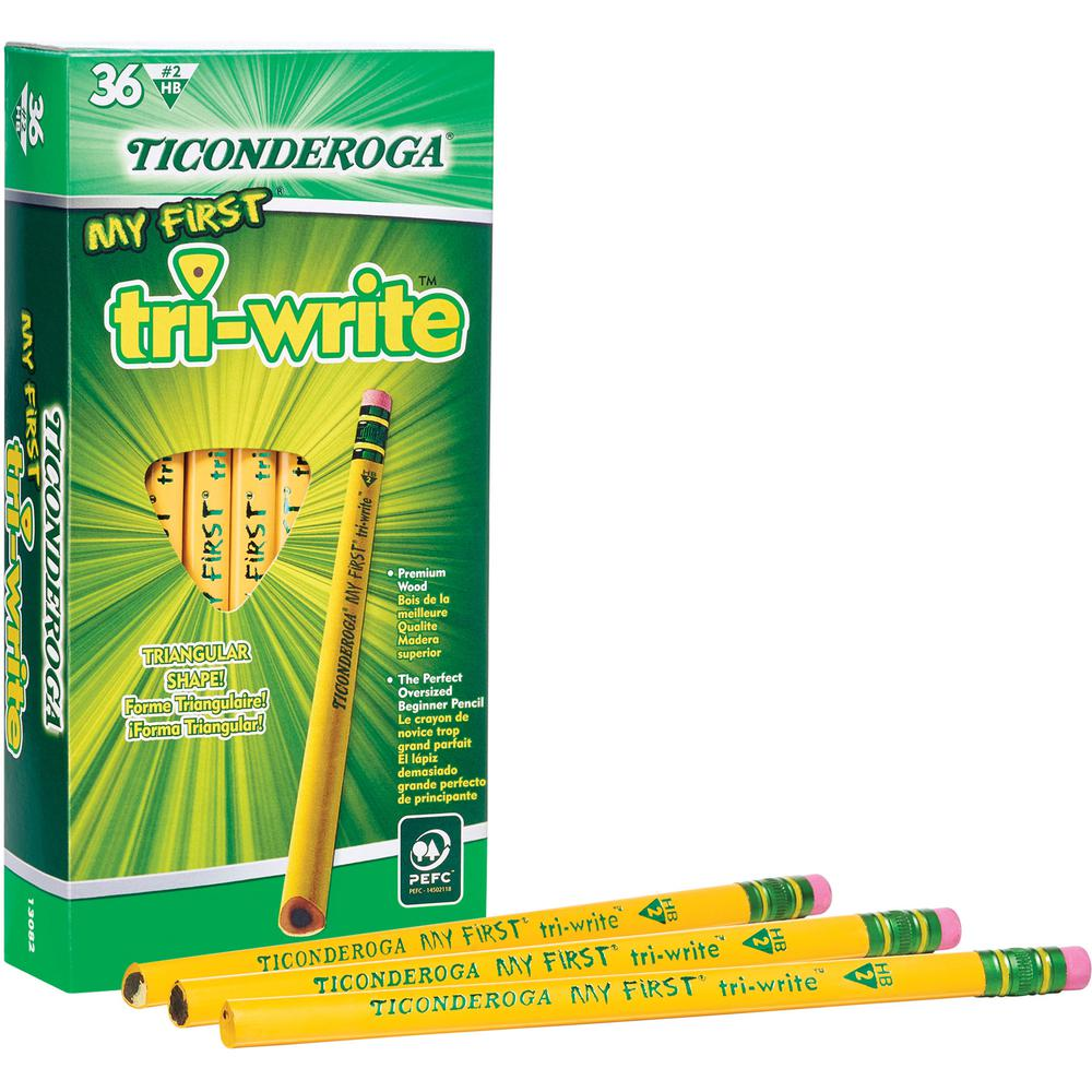 Ticonderoga Tri-Write Beginner No. 2 Pencils - #2 Lead - Yellow Barrel - 36 / Box