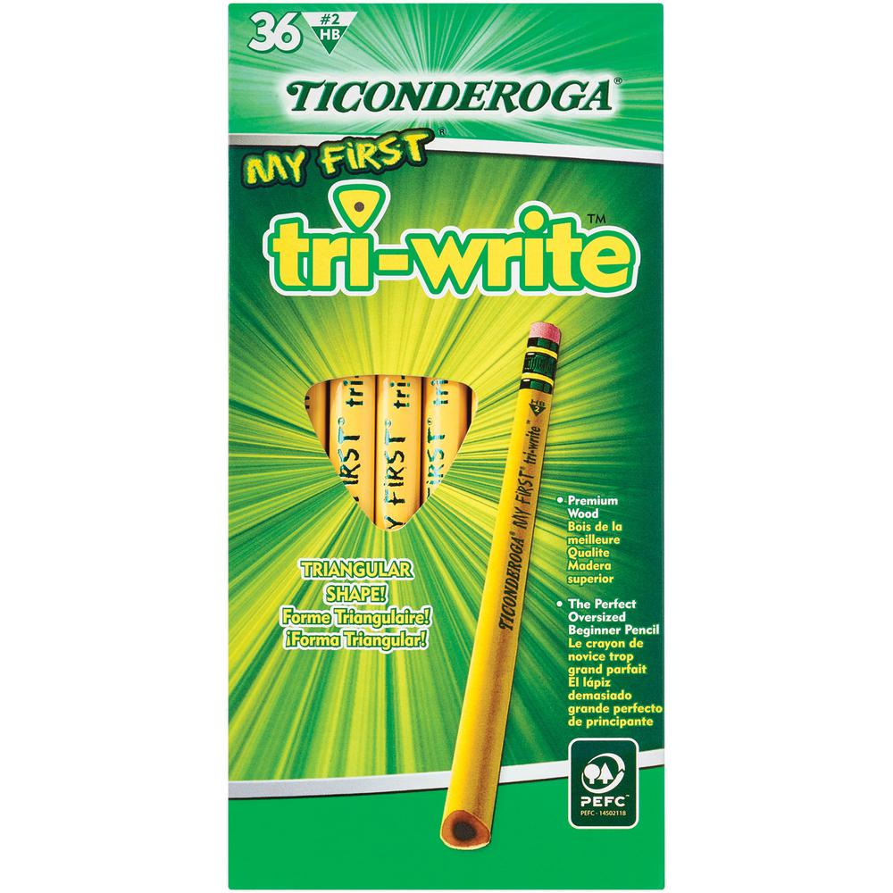 Ticonderoga Tri-Write Beginner No. 2 Pencils - #2 Lead - Yellow Barrel - 36 / Box