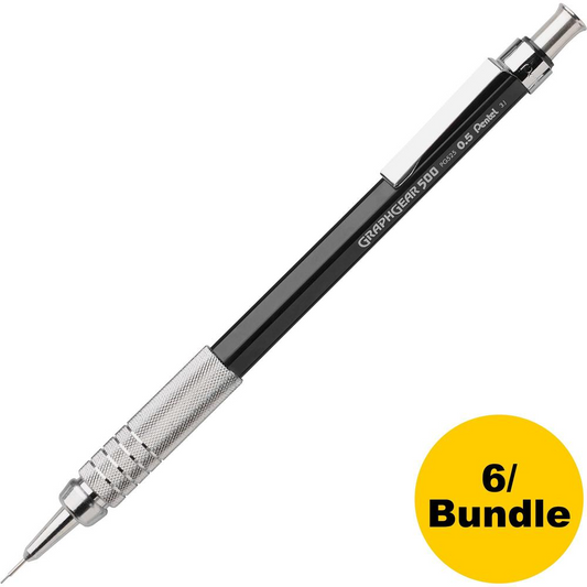 Pentel GraphGear 500 Mechanical Pencils - HB Lead - 0.5 mm Lead Diameter - Refillable - Black Barrel - 6 / Bundle