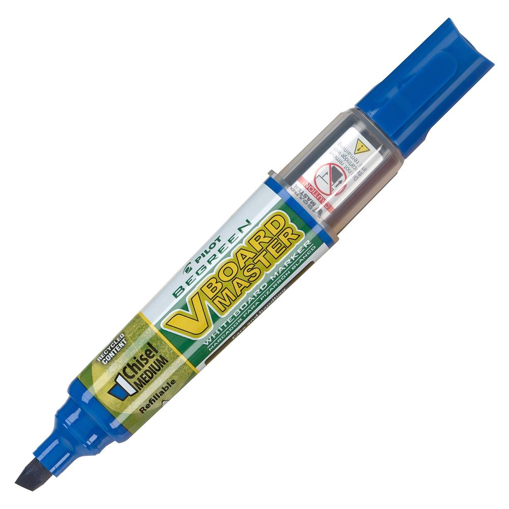 Pilot BeGreen Refillable VBoard Dry-erase Marker - Broad Marker Point - Chisel Marker Point Style - Refillable - Blue - 12 / Box