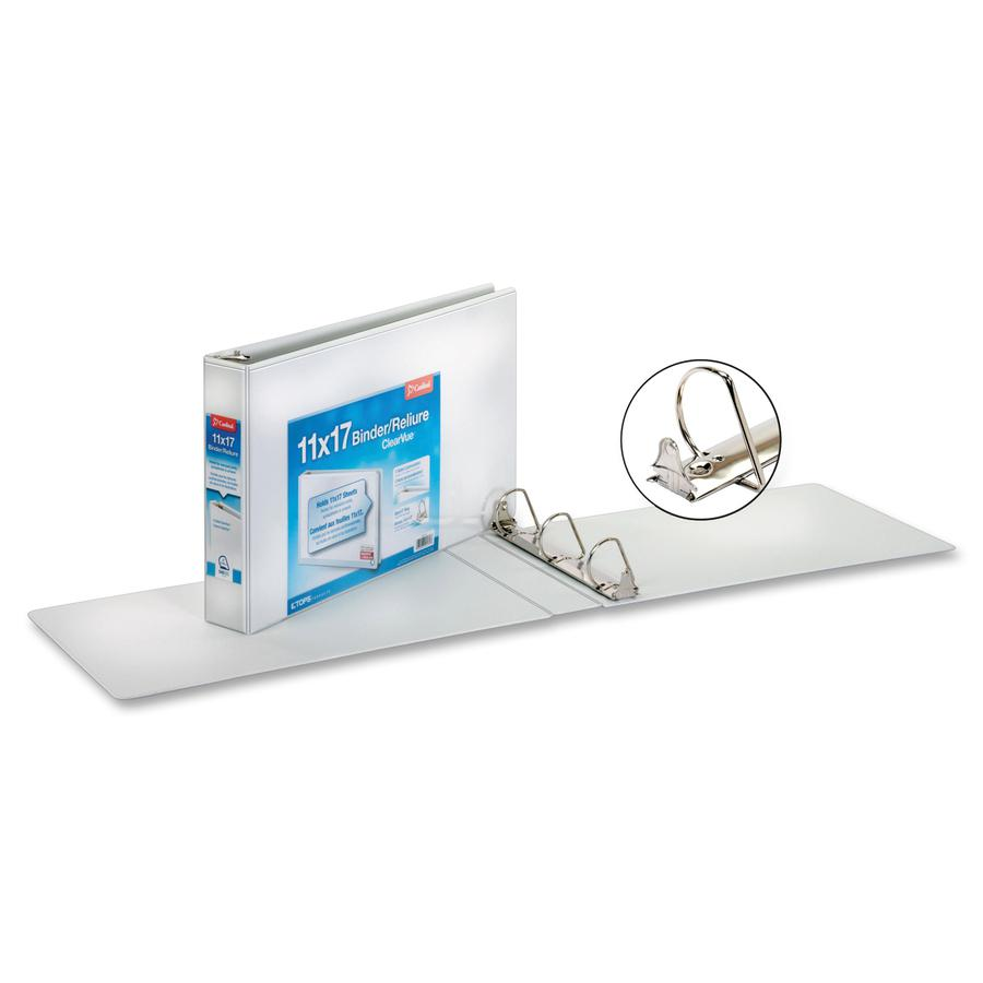 Cardinal ClearVue Overlay Tabloid D-Ring Binders - 2" Binder Capacity - Tabloid - 11" x 17" Sheet Size - 540 Sheet Capacity - 2 3/4" Spine Width - 3 x D-Ring Fastener(s) - Vinyl - White - 2.62 lb - Re