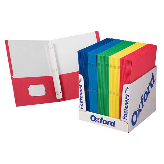 SCHOOL GRADE TWIN POCKET FOLDERS WITH FASTENERS 100 PER BOX