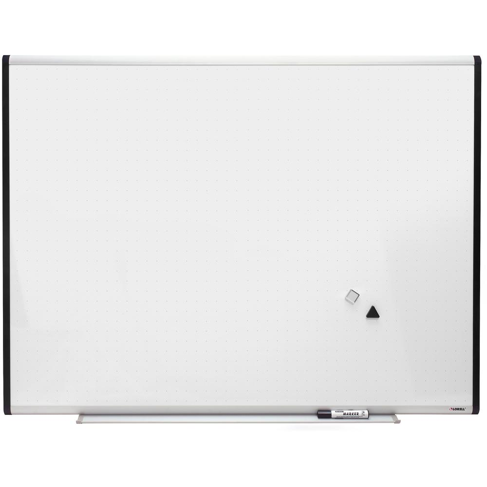 Lorell Magnetic Dry-erase Grid Lines Marker Board - 48" (4 ft) Width x 36" (3 ft) Height - Porcelain Surface - Silver, Ebony Frame - 1 Each