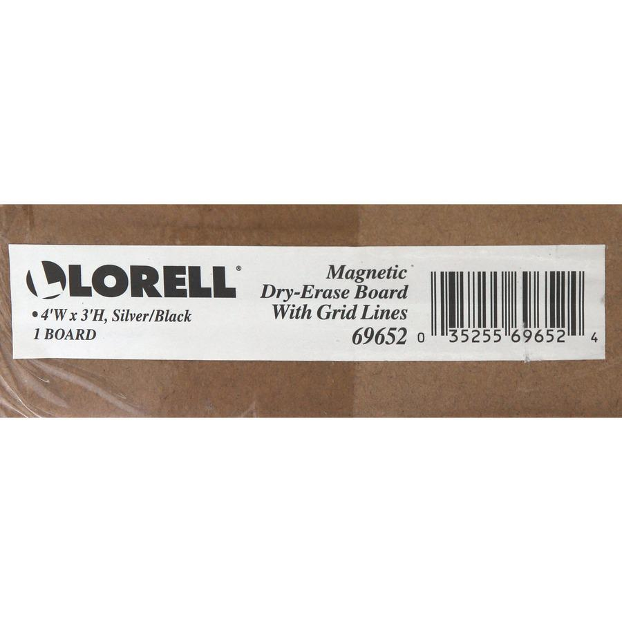 Lorell Magnetic Dry-erase Grid Lines Marker Board - 48" (4 ft) Width x 36" (3 ft) Height - Porcelain Surface - Silver, Ebony Frame - 1 Each