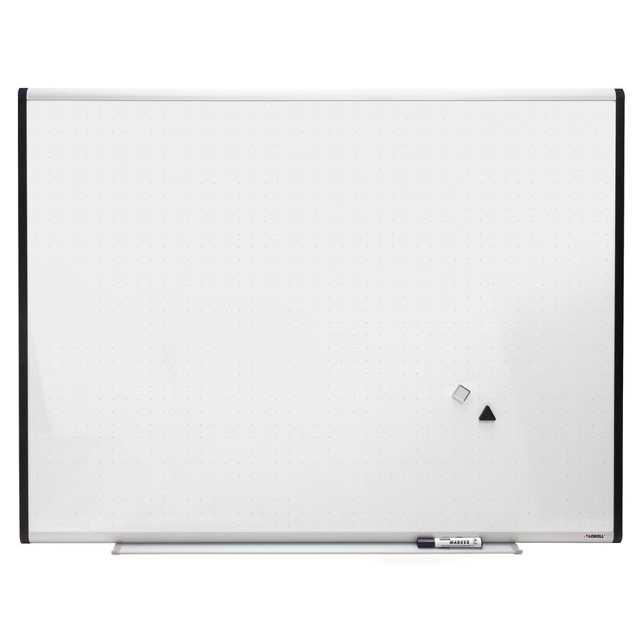 Lorell Magnetic Dry-erase Grid Lines Marker Board - 48" (4 ft) Width x 36" (3 ft) Height - Porcelain Surface - Silver, Ebony Frame - 1 Each