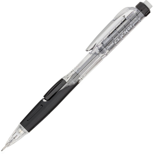 Pentel Twist-Erase Click Mechanical Pencils - #2, HB Lead - 0.9 mm Lead Diameter - Refillable - Black Lead - Transparent, Black Barrel - 12 / Box