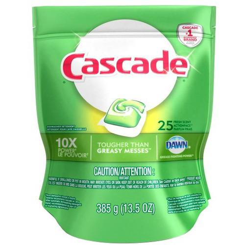 Cascade ActionPacs Original Dish Detergent - Fresh Scent - 125 / Carton - White, Green