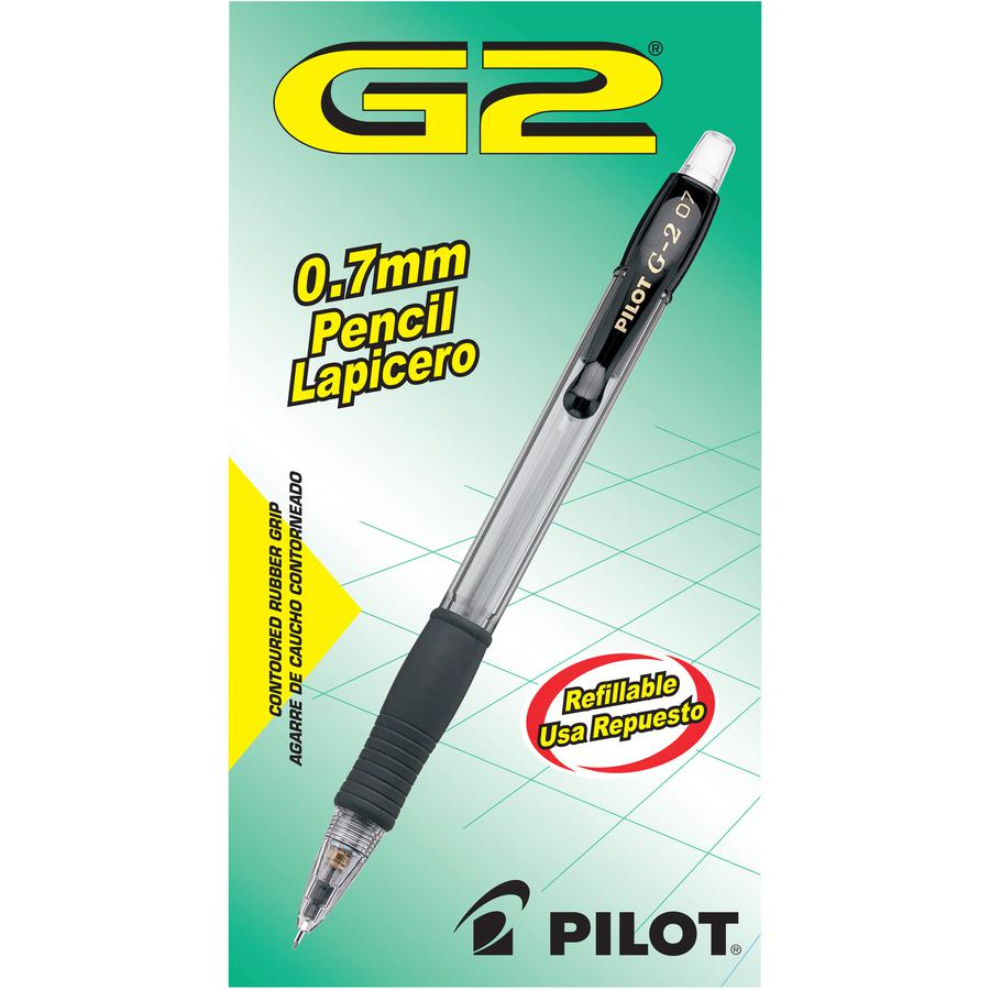 Pilot G2 Mechanical Pencils - 0.7 mm Lead Diameter - Refillable - Clear, Black Barrel - 1 Dozen