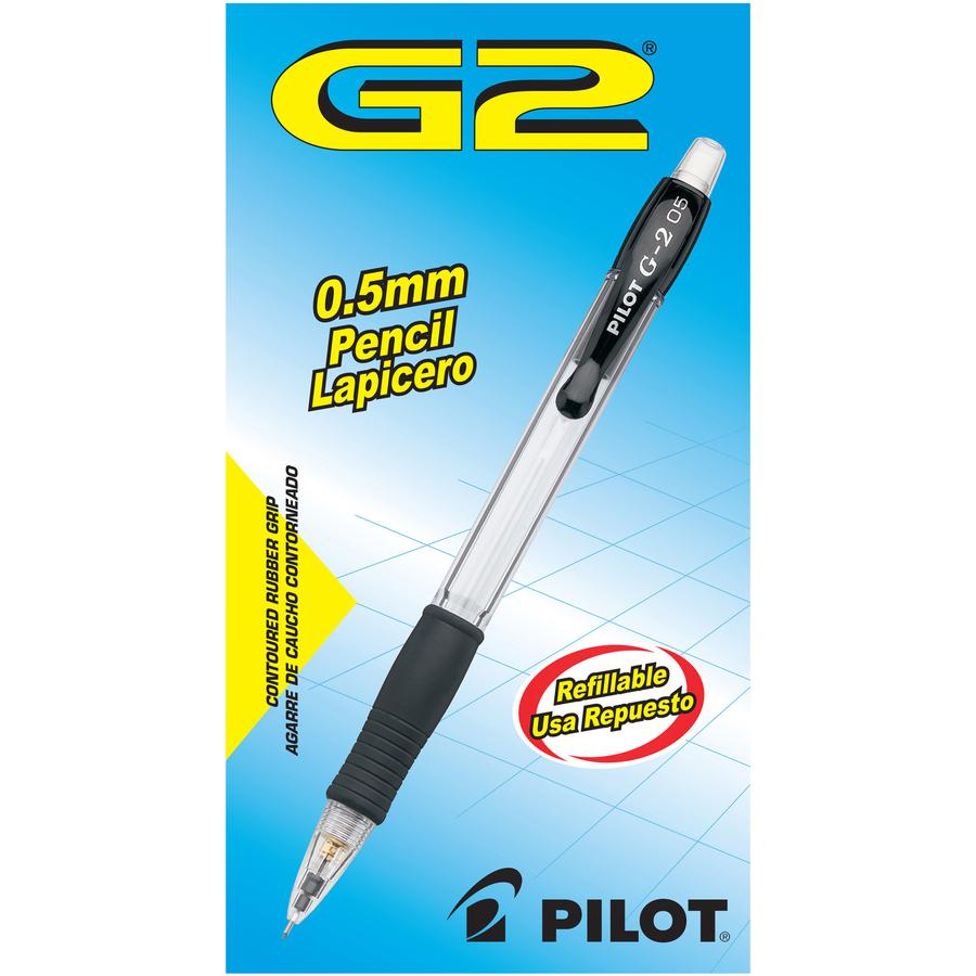 Pilot G2 Mechanical Pencils - 0.5 mm Lead Diameter - Refillable - Clear, Black Barrel - 1 Dozen