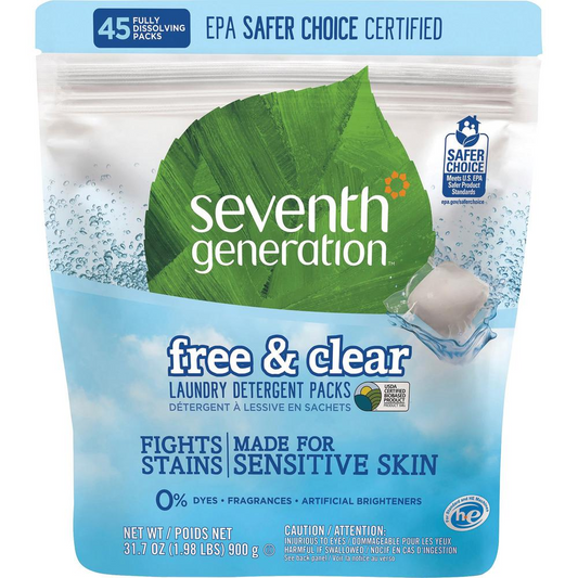 Seventh Generation Laundry Detergent - Free & Clear Scent - 45 / Packet - 1 / Pack - White