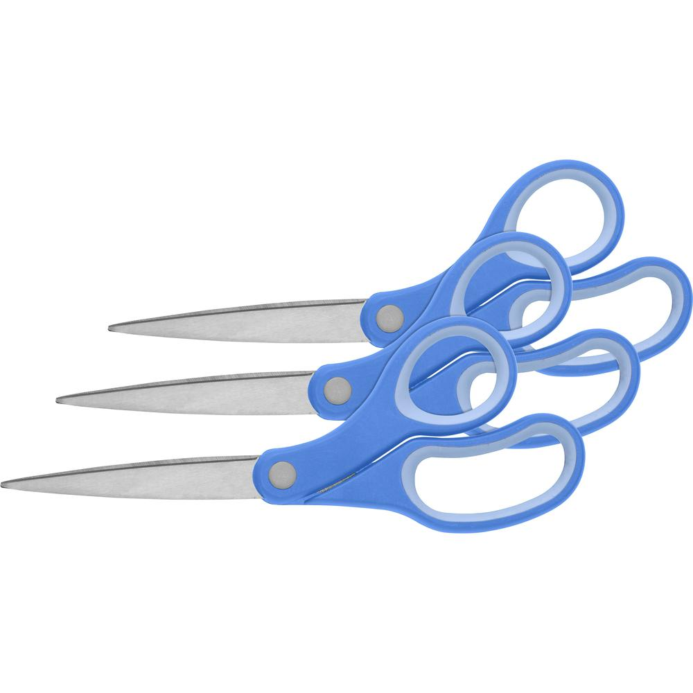 Sparco Bent Multipurpose Scissors - 8" Overall Length - Bent - Stainless Steel - Blue - 3 / Bundle