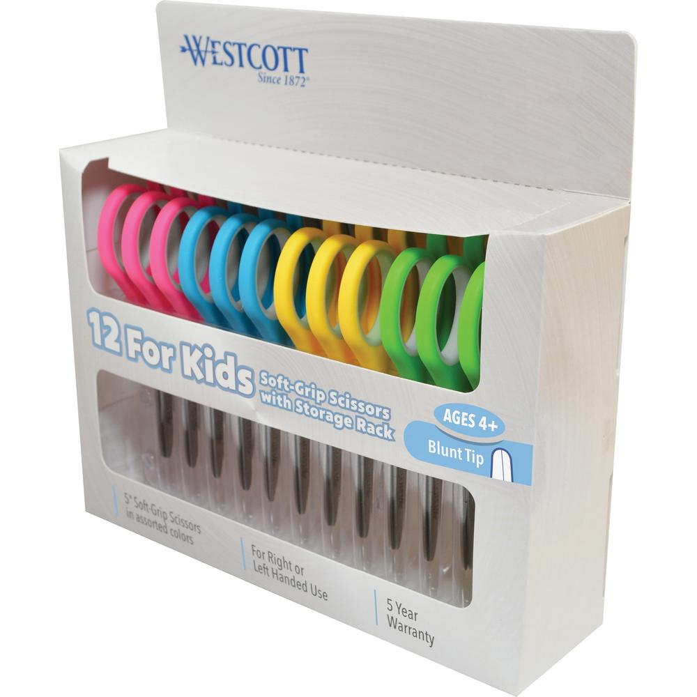 Westcott Kids 5" Blunt tip Scissors - 5" Overall Length - Straight-left/right - Stainless Steel - Blunted Tip - Assorted - 12 / Pack