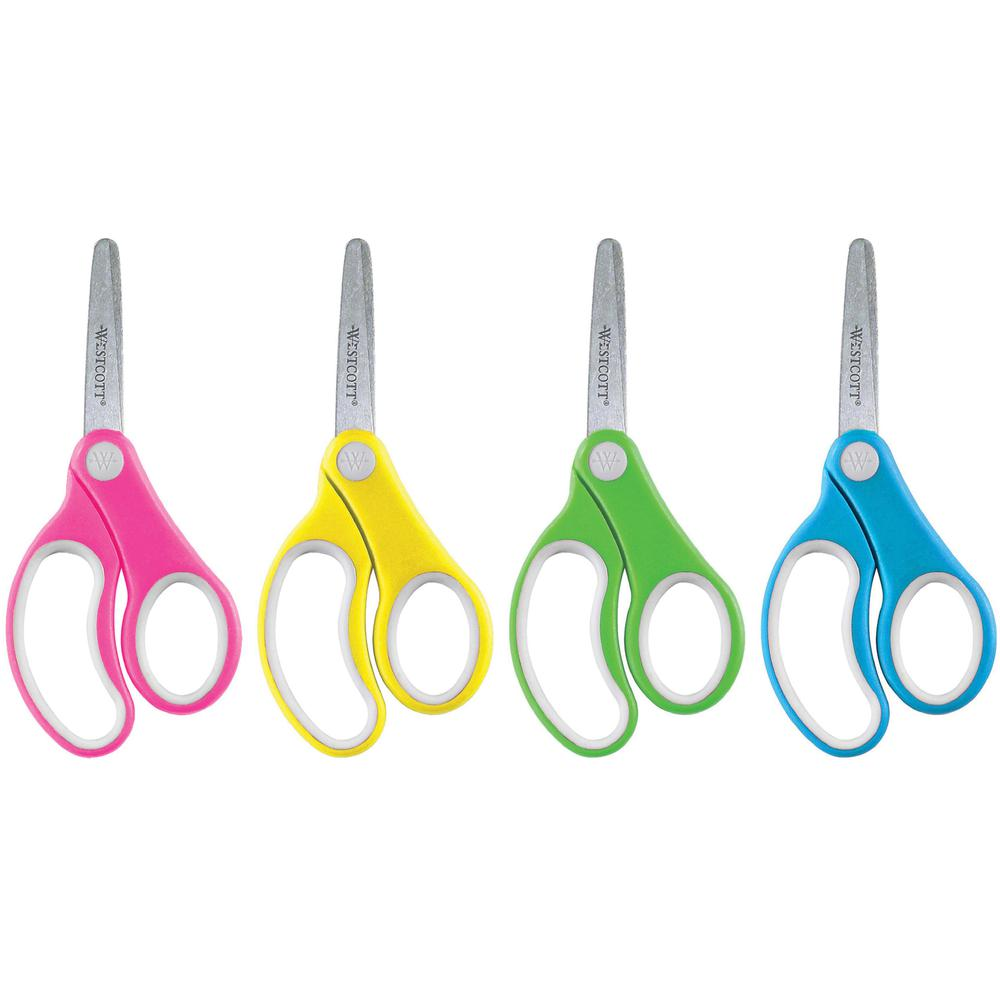 Westcott Kids 5" Blunt tip Scissors - 5" Overall Length - Straight-left/right - Stainless Steel - Blunted Tip - Assorted - 12 / Pack