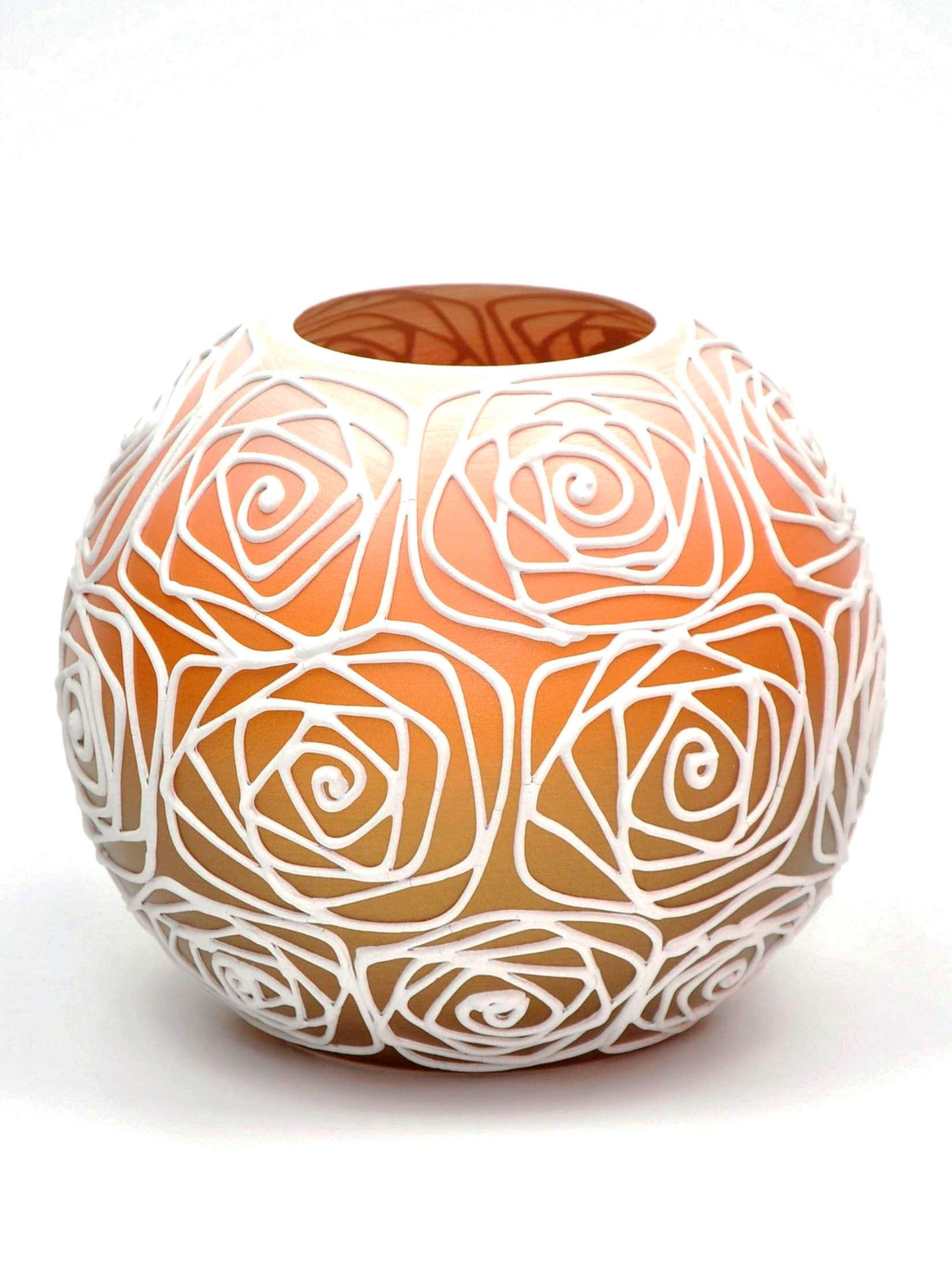 Handpainted Glass Vase for Flowers | Painted Orange Art Glass Round Vase | Interior Design Home Room Decor | Table vase 6 inch