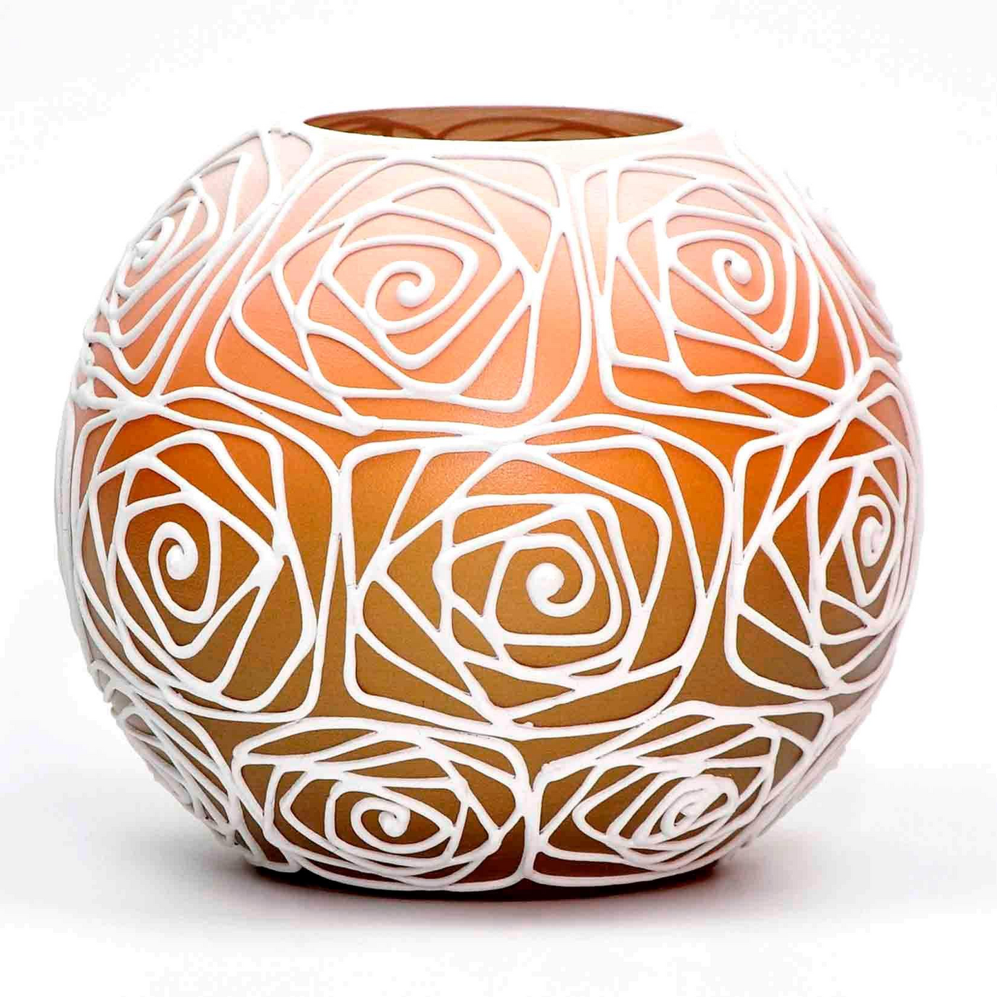 Handpainted Glass Vase for Flowers | Painted Orange Art Glass Round Vase | Interior Design Home Room Decor | Table vase 6 inch