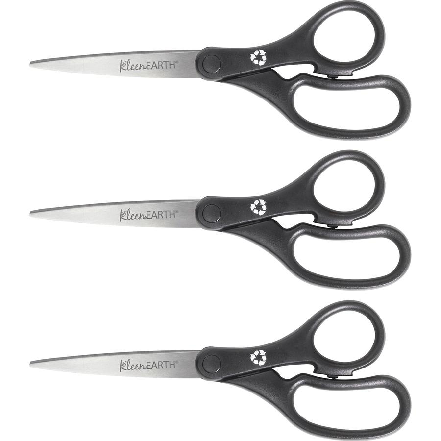 Westcott KleenEarth Basic Recycled Scissors - 8" Overall Length - Straight - Stainless Steel - Black - 3 / Pack