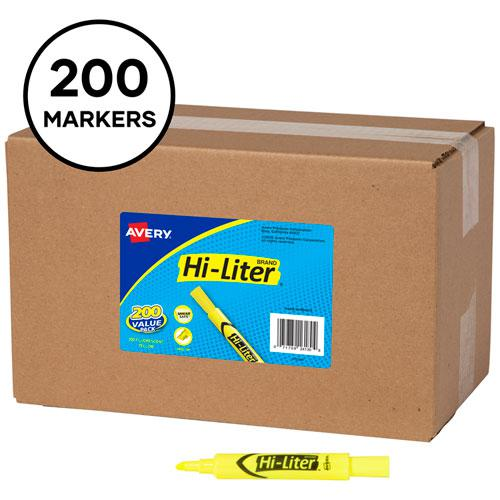 HI-LITER Desk-Style Highlighters, Fluorescent Yellow Ink, Chisel Tip, Yellow/Black Barrel, 200/Box