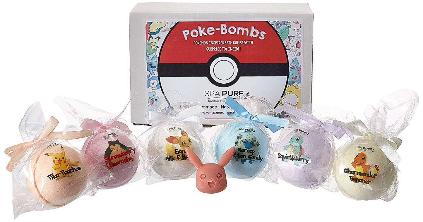 POKEMON-inspired Bath Bombs For Kids With Surprise Toys Inside (Pokemon) USA made (12 Pack)