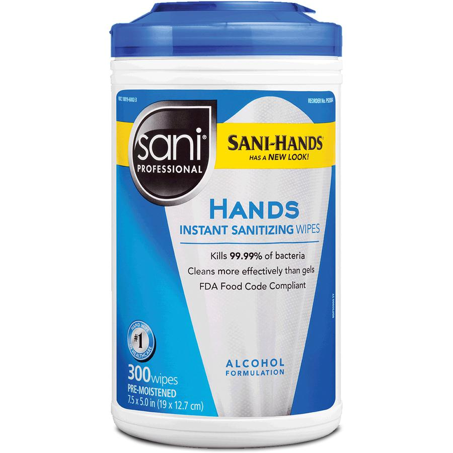 PDI Hands Instant Sanitizing Wipes - White - Moisturizing - For Hand, Food Service - 300 Per Canister - 6 Carton