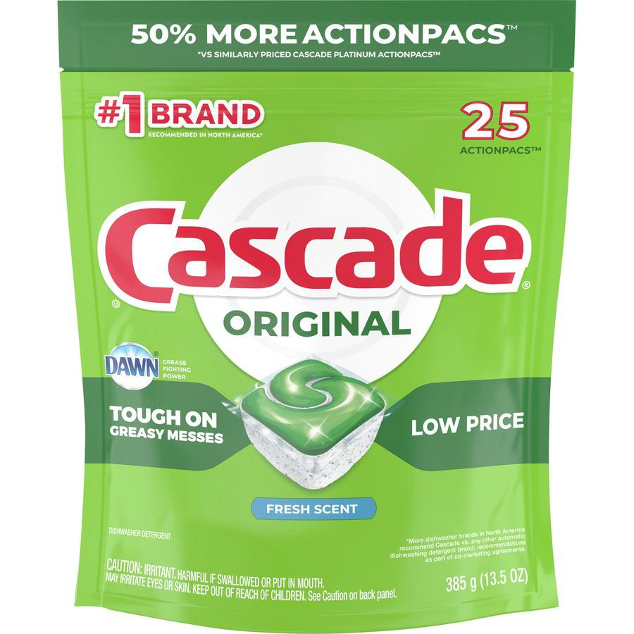 Cascade ActionPacs Original Dish Detergent - Fresh Scent - 125 / Carton - White, Green