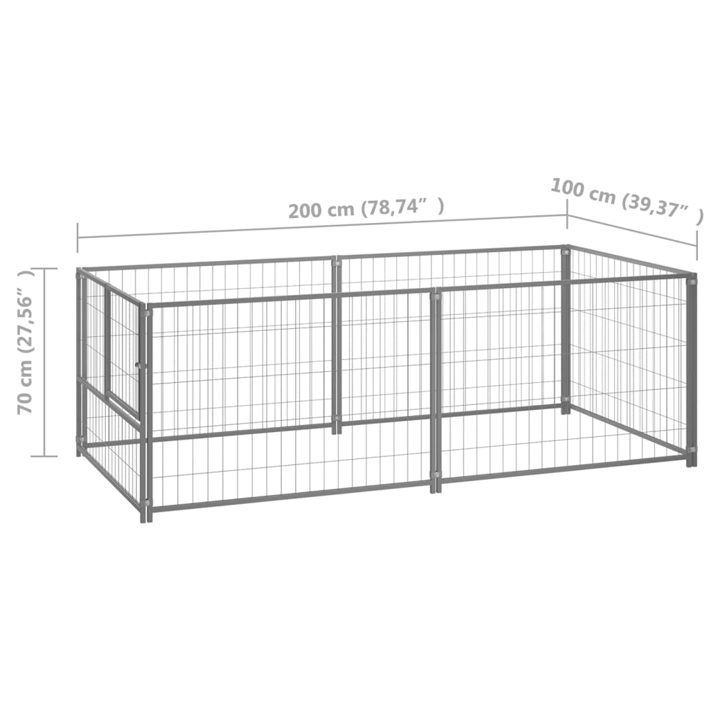 vidaXL Dog Kennel Silver 78.7"x39.4"x27.6" Steel