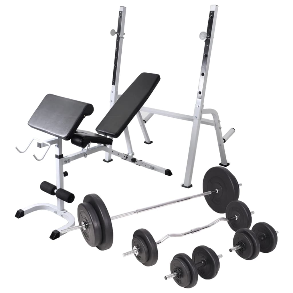 vidaXL Workout Bench with Weight Rack, Barbell and Dumbbell Set 198.4 lb