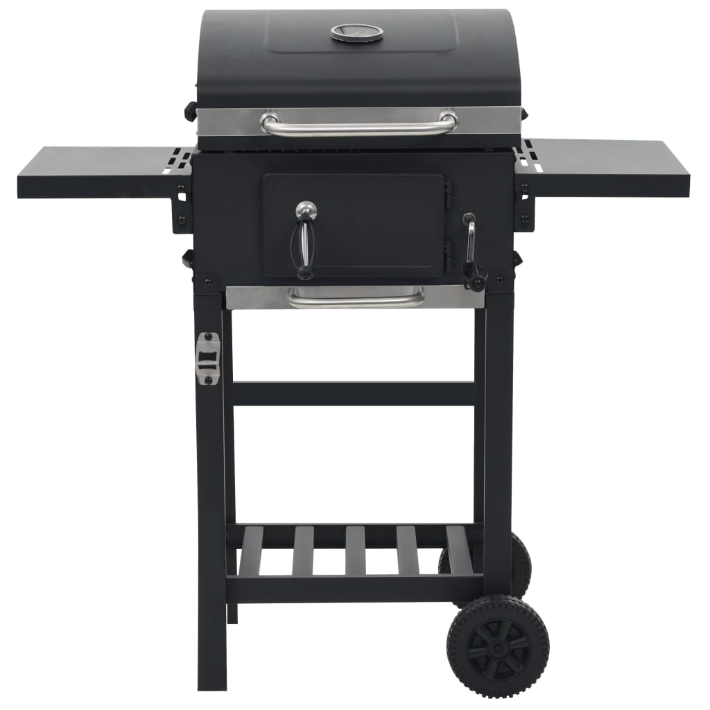 vidaXL Charcoal-Fueled BBQ Grill with Bottom Shelf Black