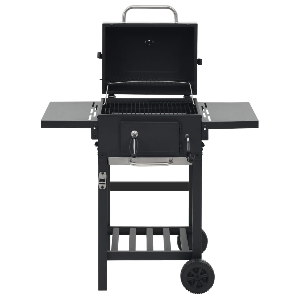 vidaXL Charcoal-Fueled BBQ Grill with Bottom Shelf Black