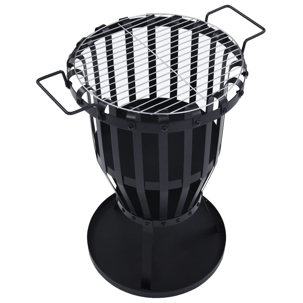 vidaXL Garden Fire Pit Basket with BBQ Grill Steel 19"