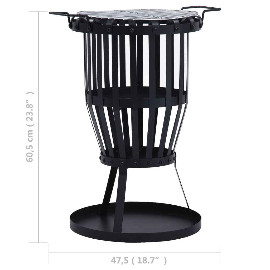 vidaXL Garden Fire Pit Basket with BBQ Grill Steel 19"