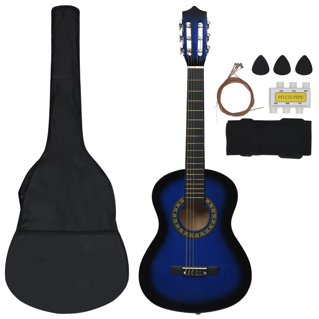 vidaXL 8 Piece Classical Guitar Beginner Set Blue 1/2 34"