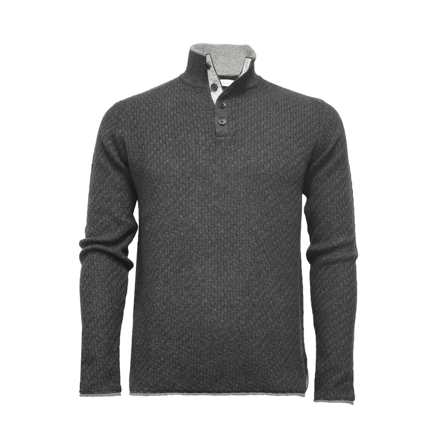 Cashmere Sweater Button Neck Andromeda in Carbon Stitch Mid Grey