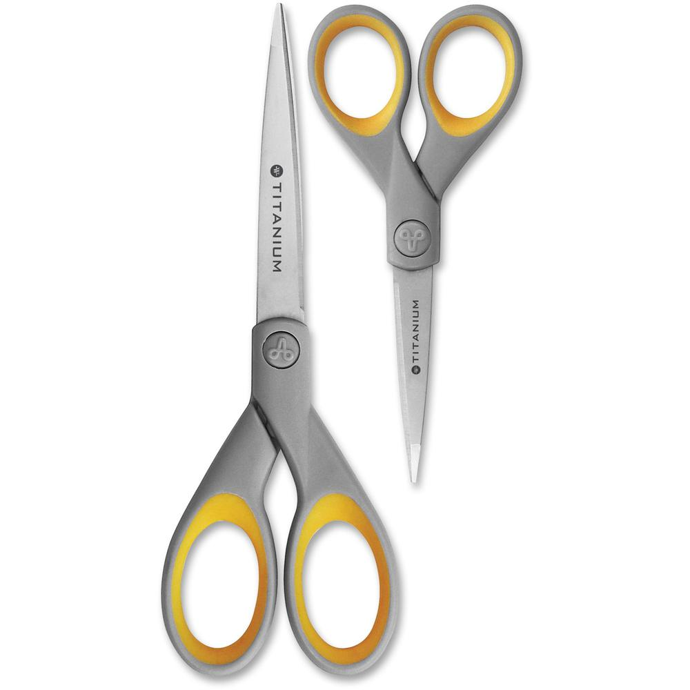 Westcott Titanium Bonded Scissors Set - Straight-left/right - Titanium - Pointed Tip - Yellow - 2 / Pack