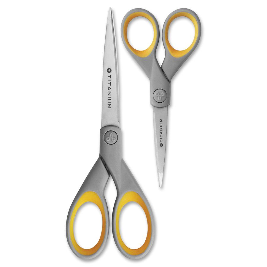 Westcott Titanium Bonded Scissors Set - Straight-left/right - Titanium - Pointed Tip - Yellow - 2 / Pack