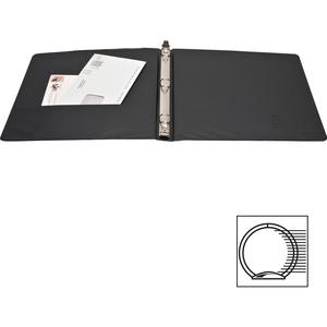 Business Source Standard View Round Ring Binders - 1/2" Binder Capacity - Letter - 8 1/2" x 11" Sheet Size - 125 Sheet Capacity - Round Ring Fastener(s) - 2 Internal Pocket(s) - Chipboard - Black - Co