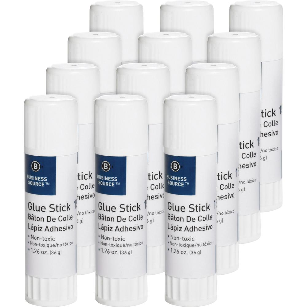 Business Source Glue Stick - 1.26 oz - 12 / Pack - White