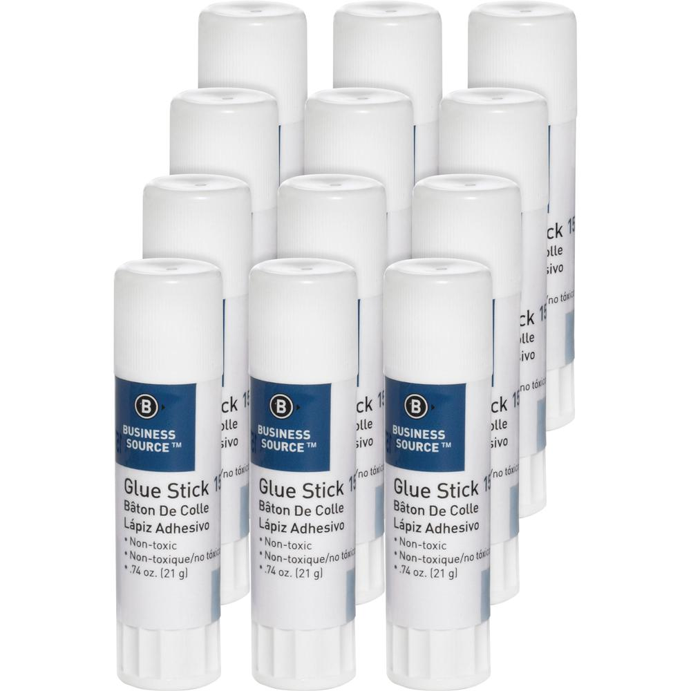 Business Source Glue Stick - 0.74 oz - 12 / Pack - White