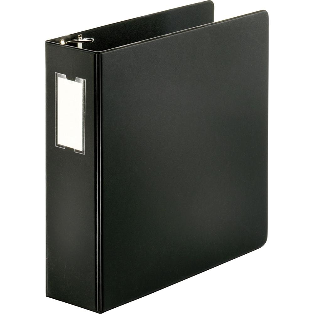 Business Source Slanted D-ring Binders - 3" Binder Capacity - 3 x D-Ring Fastener(s) - 2 Internal Pocket(s) - Chipboard, Polypropylene - Black - Refillable, Non-stick, Spine Label, Gap-free Ring, Non-