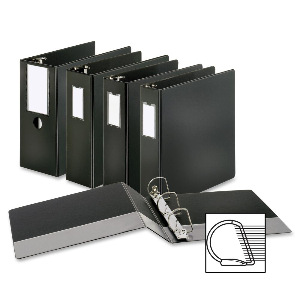 Business Source Slanted D-ring Binders - 3" Binder Capacity - 3 x D-Ring Fastener(s) - 2 Internal Pocket(s) - Chipboard, Polypropylene - Black - Refillable, Non-stick, Spine Label, Gap-free Ring, Non-