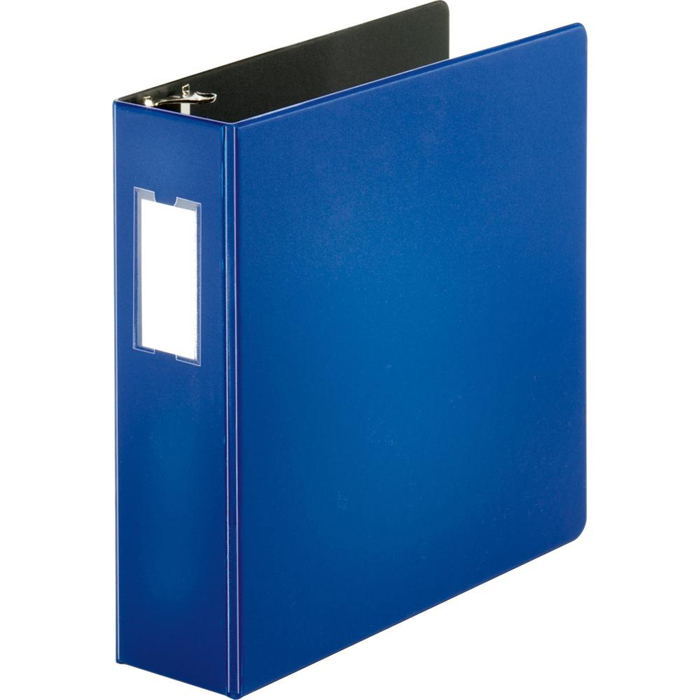 Business Source Slanted D-ring Binders - 3" Binder Capacity - 3 x D-Ring Fastener(s) - 2 Internal Pocket(s) - Chipboard, Polypropylene - Blue - PVC-free, Non-stick, Spine Label, Gap-free Ring, Non-gla