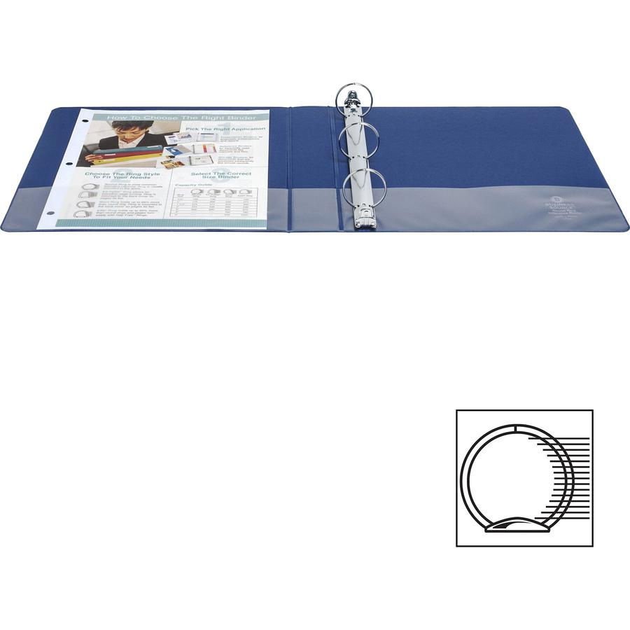 Business Source Basic Round Ring Binders - 1 1/2" Binder Capacity - Letter - 8 1/2" x 11" Sheet Size - 350 Sheet Capacity - 3 x Round Ring Fastener(s) - Internal Pocket(s) - Chipboard, Polypropylene -