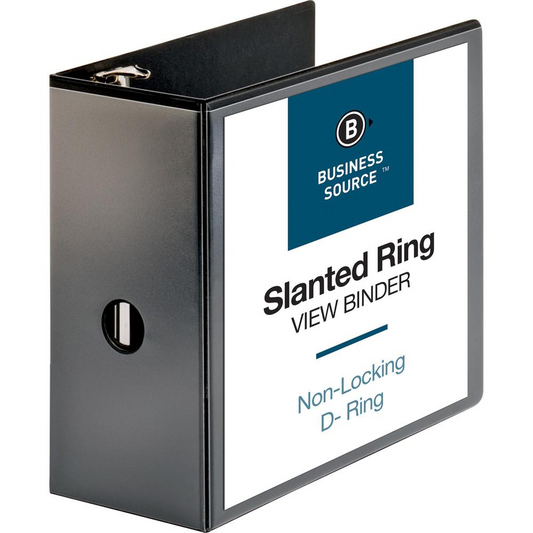 Business Source Basic D-Ring View Binders - 5" Binder Capacity - Letter - 8 1/2" x 11" Sheet Size - D-Ring Fastener(s) - Polypropylene - Black - Clear Overlay - 1 Each