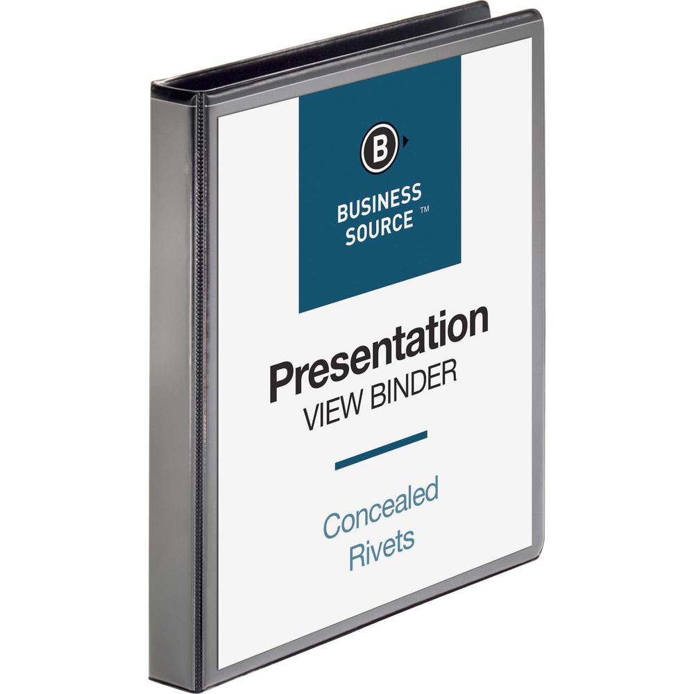 Business Source Standard View Round Ring Binders - 1" Binder Capacity - Letter - 8 1/2" x 11" Sheet Size - 225 Sheet Capacity - Round Ring Fastener(s) - 2 Internal Pocket(s) - Chipboard, Polypropylene