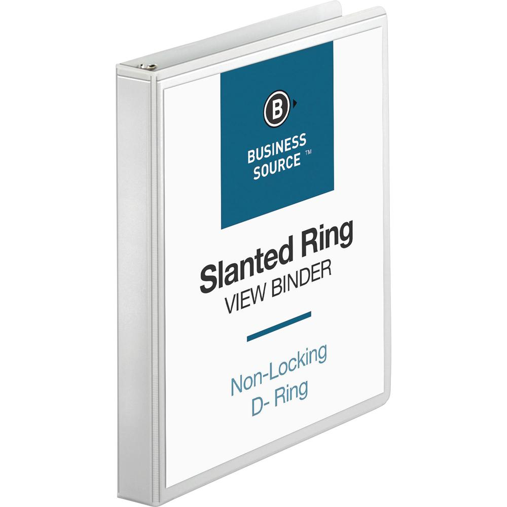 Business Source Basic D-Ring View Binders - 1" Binder Capacity - Letter - 8 1/2" x 11" Sheet Size - 240 Sheet Capacity - 3 x Slant D-Ring Fastener(s) - Internal Pocket(s) - Polypropylene - White - Stu